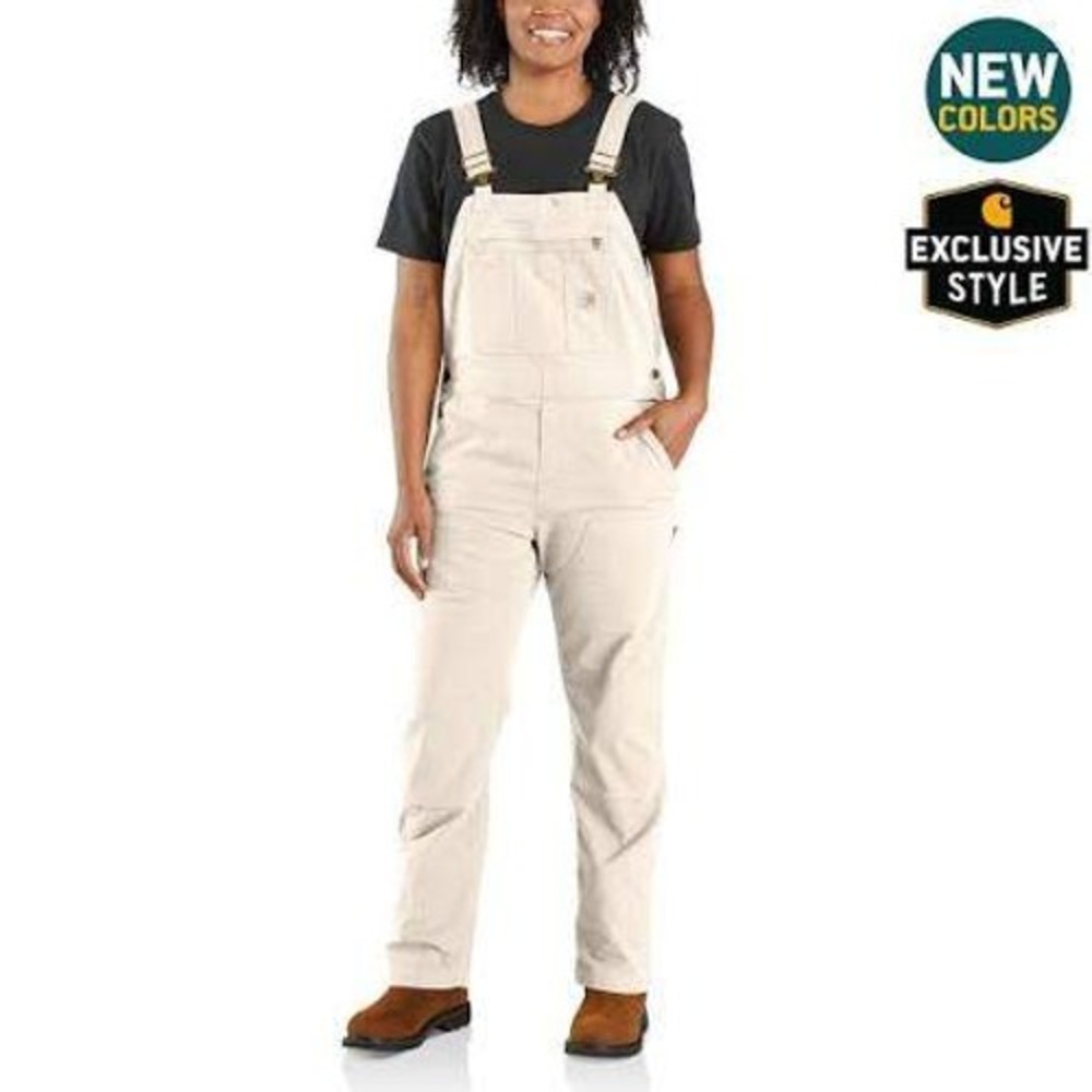 New Carhartt Womens Size Large Bib Overalls Cream Rugged Flex Canvas Loose Fit